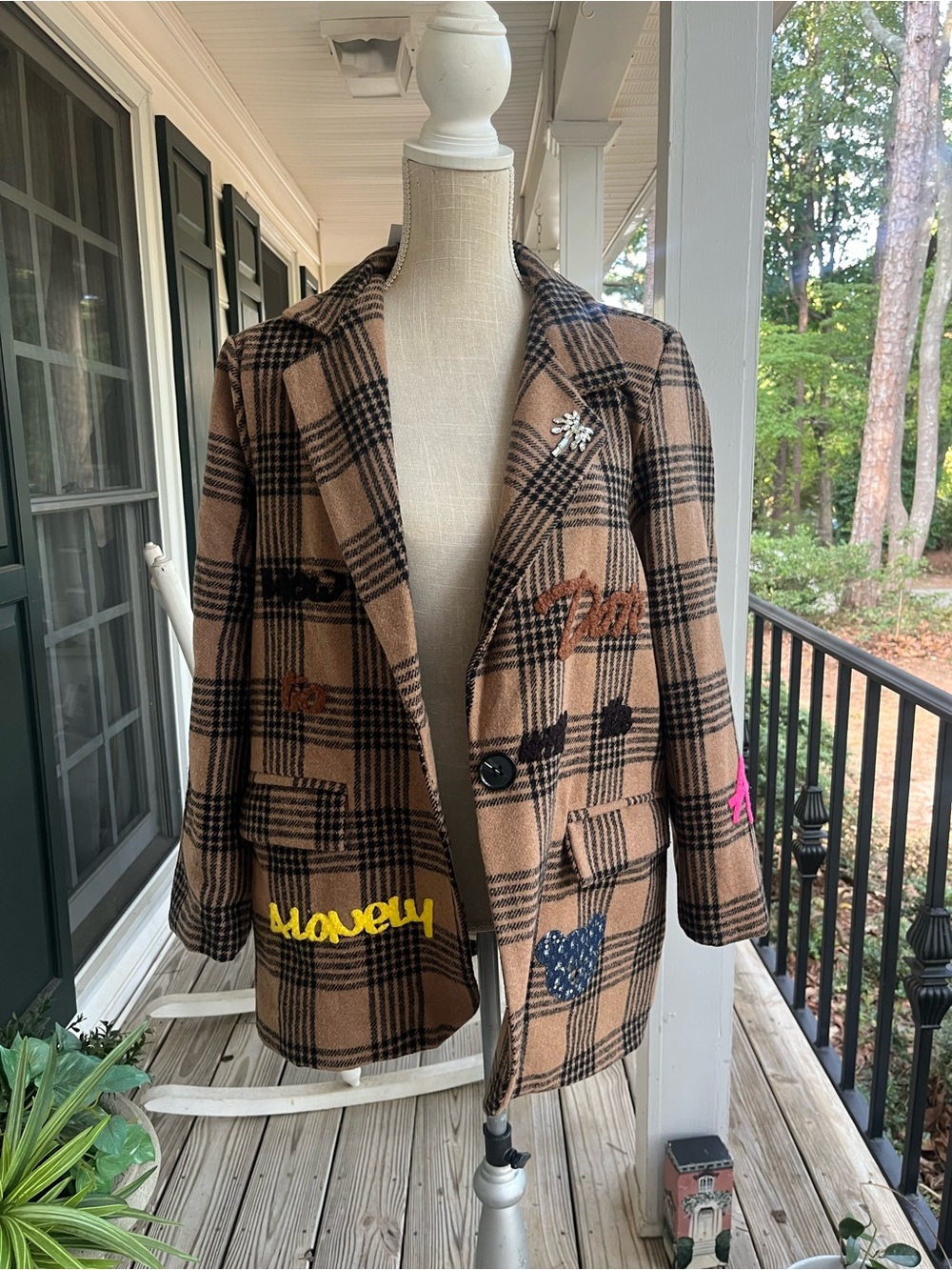 Palm Angels Plaid Flannel Blazer Italian Made XL NWT Embellished Fall Prep